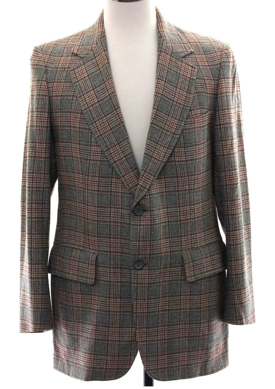 Vintage 70s Men's Large 42 Pendleton Wool Plaid Blazer Gray Tweed Sport Coat